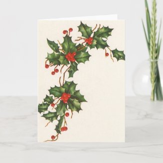 Vintage Christmas Holly Branch with Red Berries Card