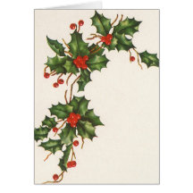 Vintage Christmas Holly Branch with Red Berries Card