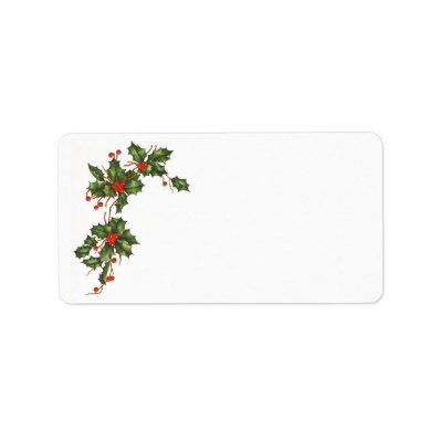 Vintage Christmas Holly Branch with Red Berries Custom Address Labels