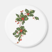Vintage Christmas Holly Branch with Red Berries Refrigerator Magnets