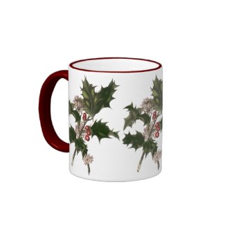 Vintage Christmas, Holly Branch with Red Berries Coffee Mugs