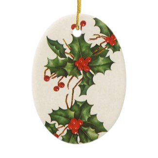 Vintage Christmas Holly Branch with Red Berries Christmas Tree Ornaments