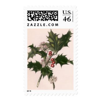 Vintage Christmas, Holly Branch with Red Berries Stamps