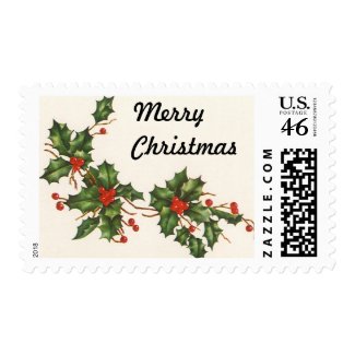 Vintage Christmas Holly Branch with Red Berries Postage Stamps