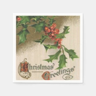 Vintage Christmas Holly paper napkins