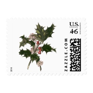 Vintage Christmas Holly Plant with Red Berries Postage Stamps