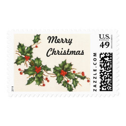 Vintage Christmas, Holly Plant with Red Berries Stamps