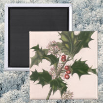 Vintage Christmas Holly with Red Berries Magnets