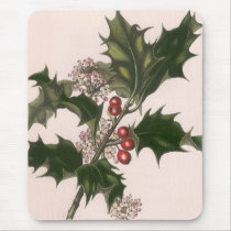 Vintage Christmas Holly with Red Berries Mousepads