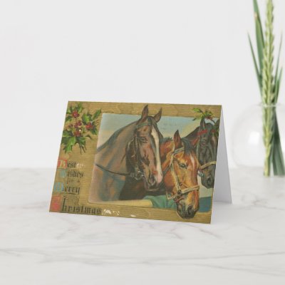 Vintage Christmas Horses Greeting Card