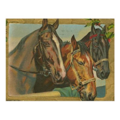 Vintage Christmas Horses Postcards