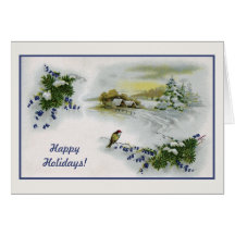 Vintage Christmas houses bird Cards