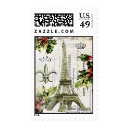 Vintage Christmas in Paris postage stamp