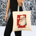 Vintage Christmas, Jolly Santa Claus Winking Tote Bags