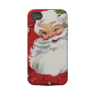 Vintage Christmas, Jolly Santa Claus Winking Tough Iphone 4 Cases