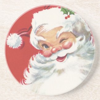 Vintage Christmas, Jolly Santa Claus Winking Coasters