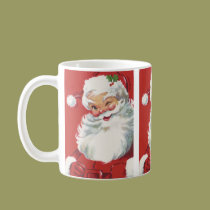 Vintage Christmas, Jolly Santa Claus Winking mugs