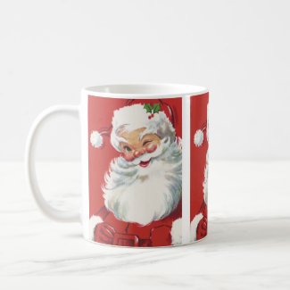 Vintage Christmas, Jolly Santa Claus Winking Mugs