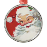 Vintage Christmas, Jolly Santa Claus Winking Christmas Ornaments