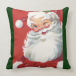 Vintage Christmas, Jolly Santa Claus Winking Throw Pillow