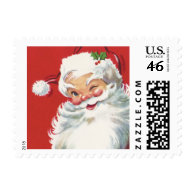Vintage Christmas, Jolly Santa Claus Winking Postage Stamp