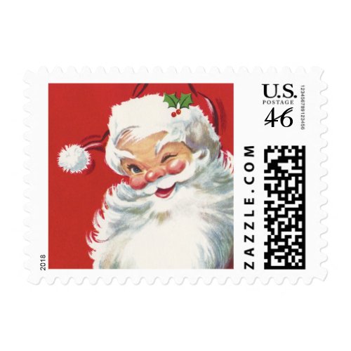 Vintage Christmas, Jolly Santa Claus Winking stamp