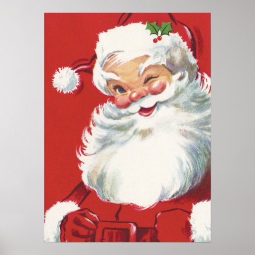 Vintage Christmas, Jolly Santa Claus Winking Posters