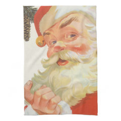 Vintage Christmas, Jolly Santa Claus with a Secret Hand Towels