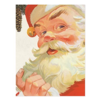 Vintage Christmas, Jolly Santa Claus with a Secret Postcard