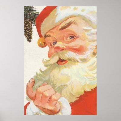 Vintage Christmas, Jolly Santa Claus with a Secret Posters