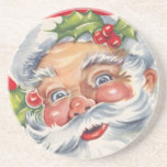 Vintage Christmas, Jolly Santa Claus with Holly Coaster