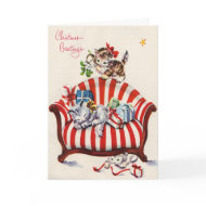 Vintage Christmas Kittens card