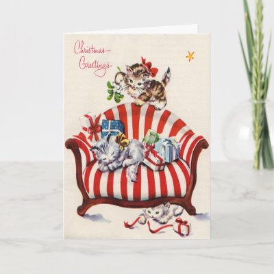 Vintage Christmas Kittens Greeting Cards