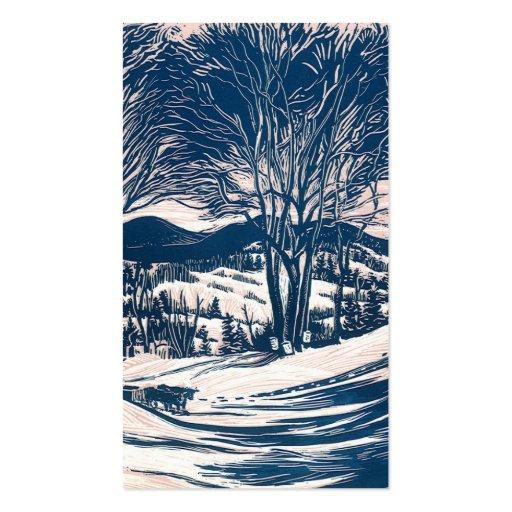 Vintage Christmas Landscape, Snow Trees Mountains Business Card (front side)