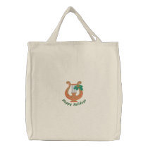 Vintage Christmas Lyre Embroidered Tote Bag embroidered bags