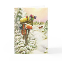 Vintage Christmas Mailbox; Christmas Presents Greeting Card