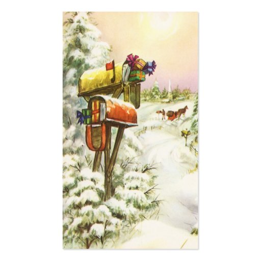 Vintage Christmas, Mailboxes Winter Landscape Business Card Templates (front side)