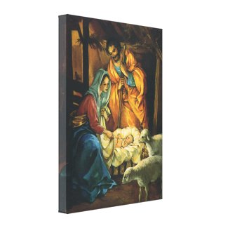 Vintage Christmas Nativity, Baby Jesus in Manger Stretched Canvas Prints