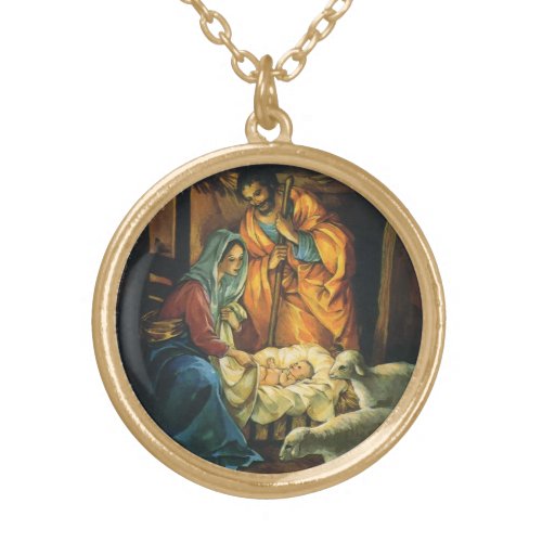 Vintage Christmas Nativity, Baby Jesus in Manger Necklace