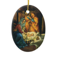 Vintage Christmas Nativity, Baby Jesus in Manger Christmas Ornament
