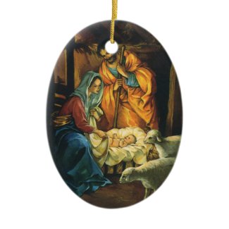 Vintage Christmas Nativity, Baby Jesus in Manger Christmas Ornament