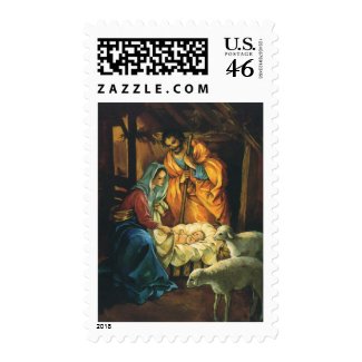 Vintage Christmas Nativity, Baby Jesus in Manger Stamps