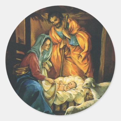Vintage Christmas Nativity, Baby Jesus in Manger Sticker