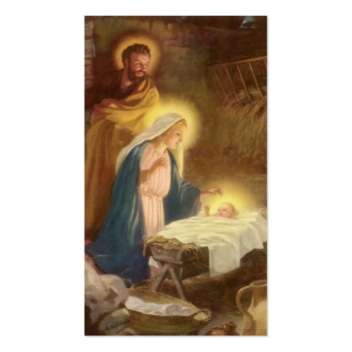 Vintage Christmas Nativity, Mary Joseph Baby Jesus Business Card Template (front side)