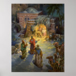 Vintage Christmas, Nativity, Visiting Magi Manger Poster
