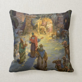 Vintage Christmas Nativity with Visiting Magi Pillows