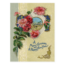 Vintage Christmas/New Year Floral Bethlehem Scene postcards