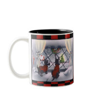 Vintage Christmas Patriotic Scottie Dogs on Checks Coffee Mugs