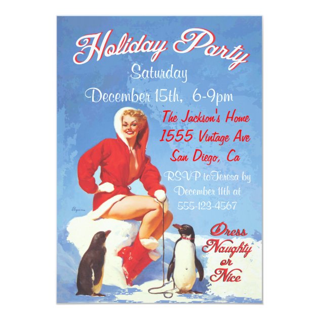 Vintage Christmas Pin Up Holiday Party Invitations (front side)