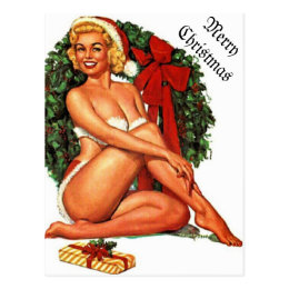 Vintage Christmas Pinup Girl Postcard